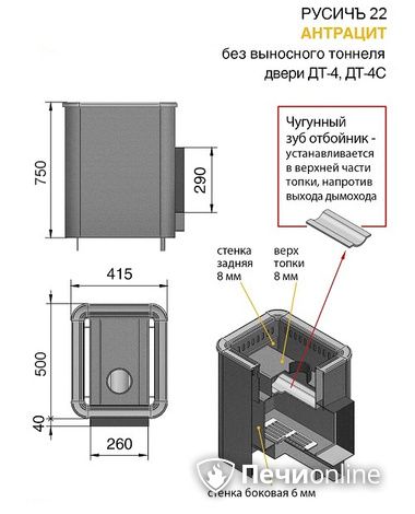 Дровяные печи-каменки Везувий Русичъ Антрацит 22 (ДТ-4С) без выноса в Алматы