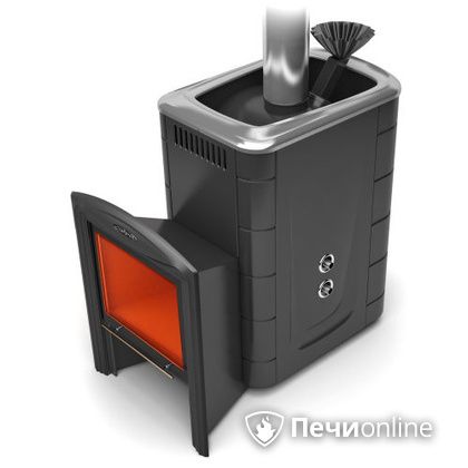 Дровяная банная печь TMF Гейзер 2014 Carbon Витра с теплообменником антрацит в Алматы